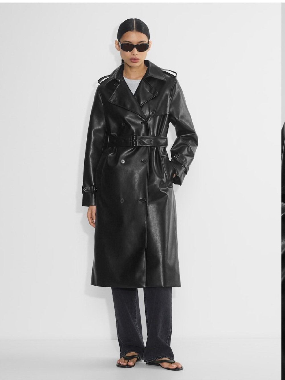 Aritzia Babaton New Finch Faux Leather Double Breasted Belted Trench Coat